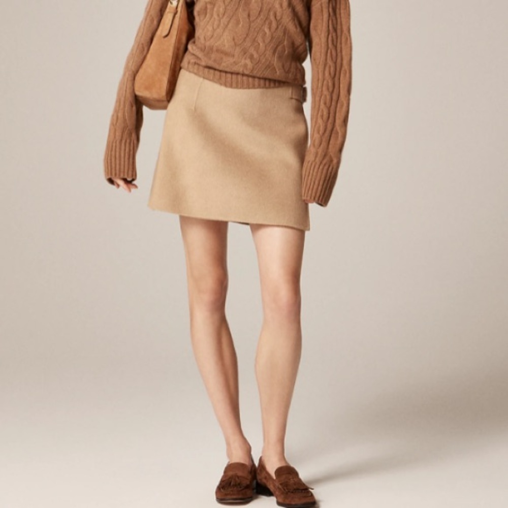 JCREW Paper Bag CAMEL TAN Elastic Waist Pull On WOOL BLEND Lined Skirt 0 26”-27”